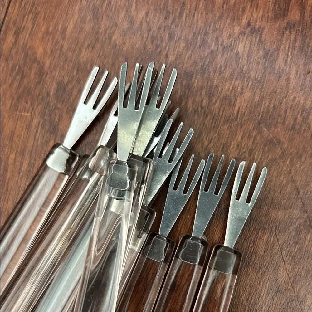 Vintage Set of 12 Clear Hors D’oeuvres Forks, Mid Century Modern Lucite Style